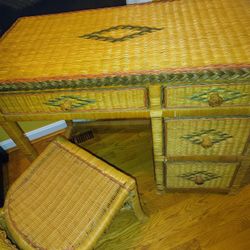 Vintage Wicker Desk And Chair