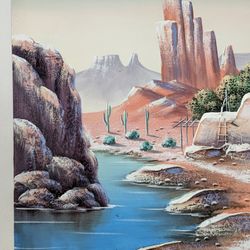 Stunning Large 3D Sculpture Oil Painting Arizona Desert Scene by Teresa