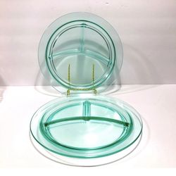Antique Uranium Glass Divided Grill Plates Set of 2. Beautiful plates are in good condition