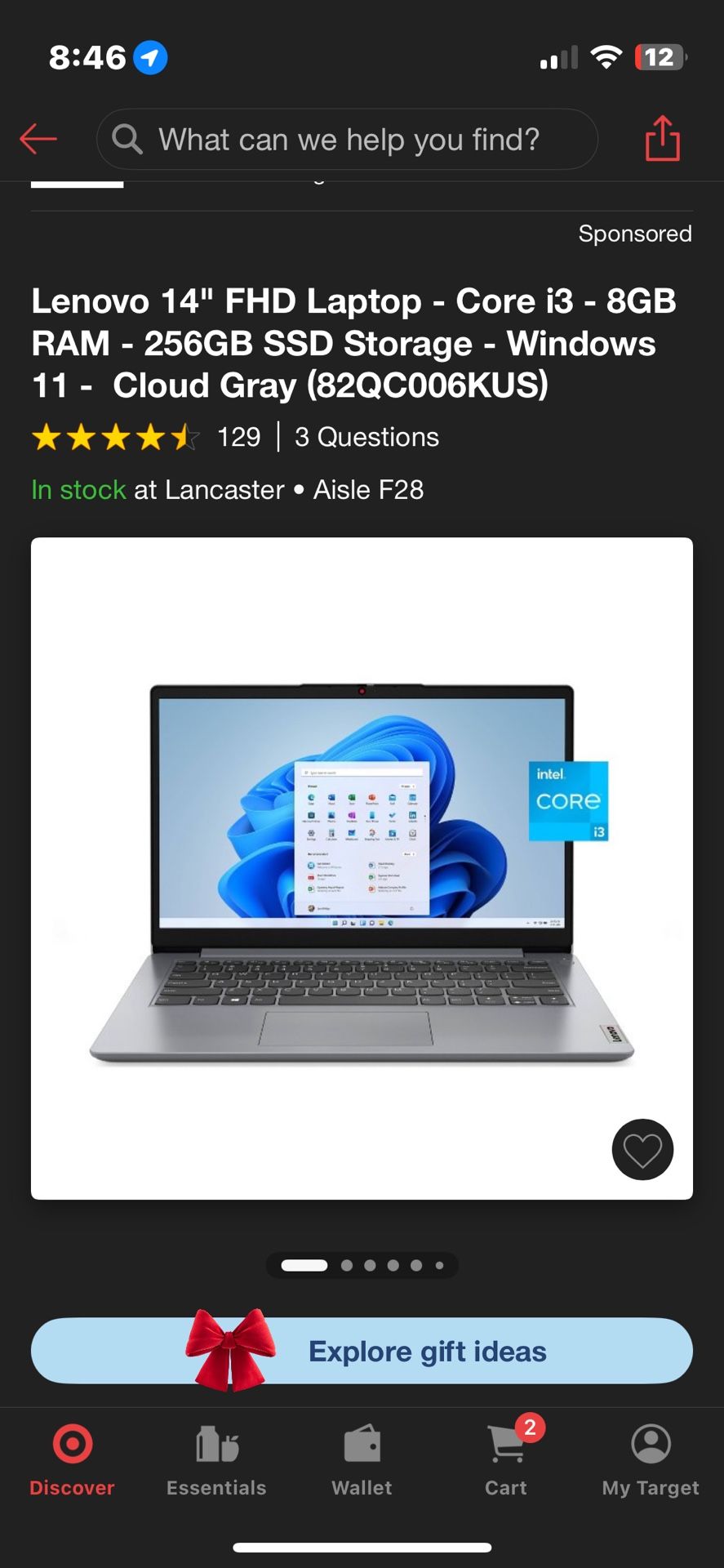 Lenovo 14" FHD Laptop - Core i3 - 8GB RAM - 256GB SSD Storage - Windows 11 - Cloud Gray (82QC006KUS)