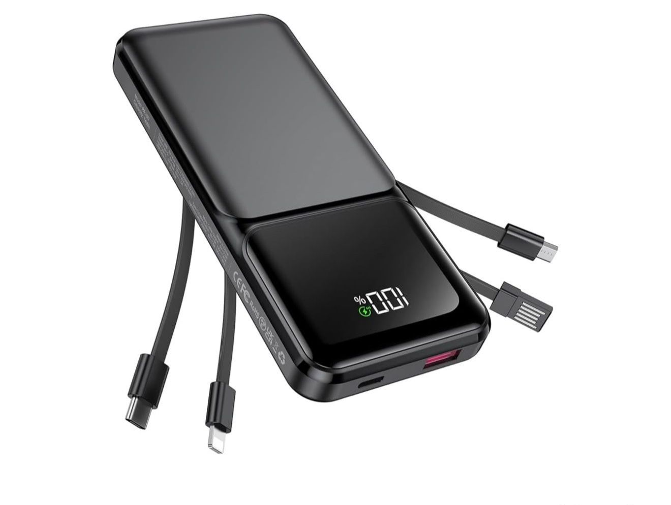 Portable Charger with Built in Cable - 20000mAh Fast Charging 22.5W Slim Power Bank USB C LED Display Travel Battery Pack 5 Outputs & 3 Inputs for iPh