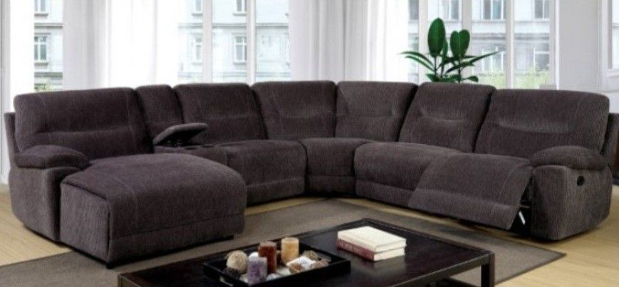 Brand New Grey Super Plush Chenille Reclining Sectional Sofa 
