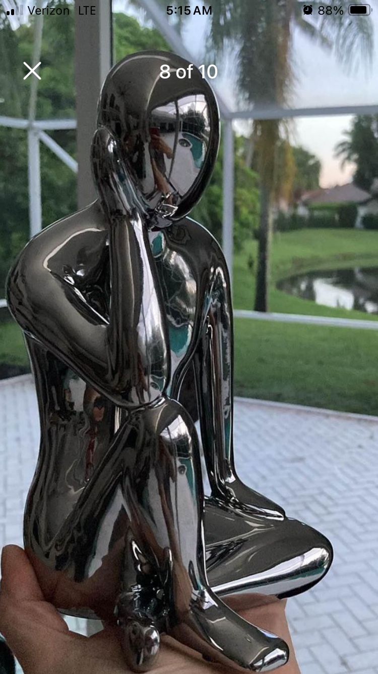 SILVER, GOLD or White Nude Male Ceramic Porcelain Thinker Statue. For Table, Desk, Console, Etagere Shelf. Resembles MCM Rodin & Picasso $25 Each Firm