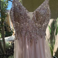 Pink Rhinestone Tulle Long Formal Dress 