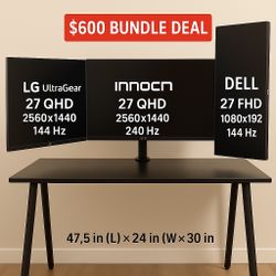 Ultimate Triple Monitor Setup + Desk – $600 Bundle (Ready to Use!)