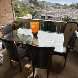 Glass&Wood Dining Table with 4 Chairs 