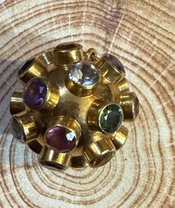 Vintage 14K Yellow Gold Sputnik Style Multi Gemstone Pendant