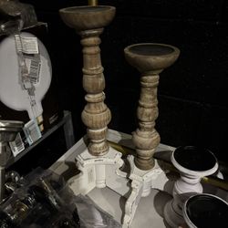 2pc Rustic Wood Candle Holders 