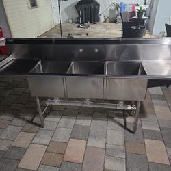 Stainless Steel Three Compartment Commercial Sink  90"