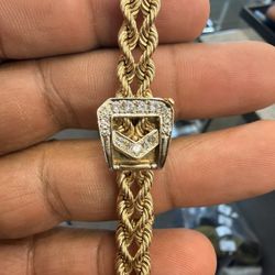 14KT Double Rope Bracelet W/ Diamond Clasp 41678-2