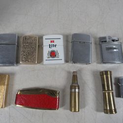 Lot of 10 Vintage Reusable Pocket Fluid Lighters Sells As Is
