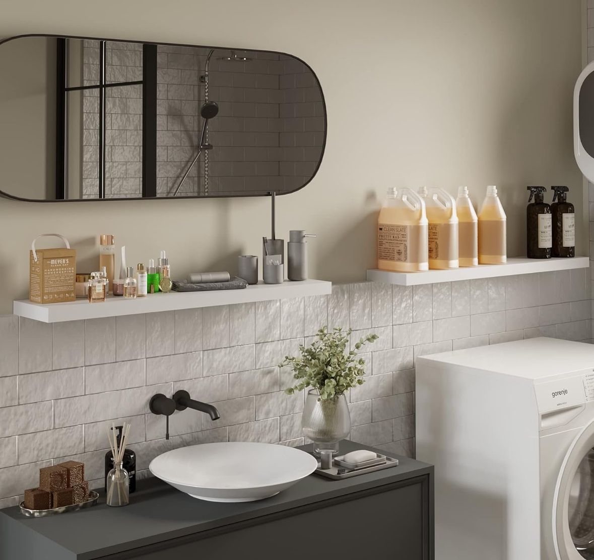 BAMEOS Floating Shelf,Wall Shelf,Decor Wall Mounted Shelves,Hanging Shelf Set for Bathroom Kitchen Living,Kitchen,Room Bedroom Storage (White, 47x9)