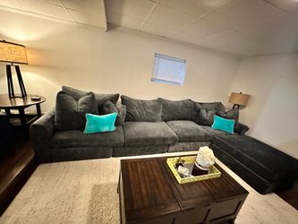 Large Modern Navy Blue Sectional Couch with Chaise