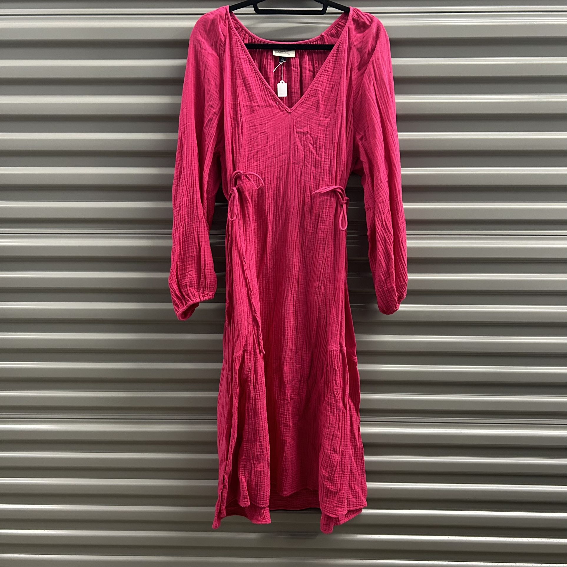 Balloon Sleeve A-line Cotton Dress with ties at side 