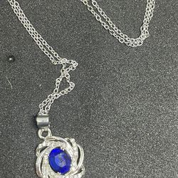 Blue Sapphire And Diamond Accent Silver Necklace 