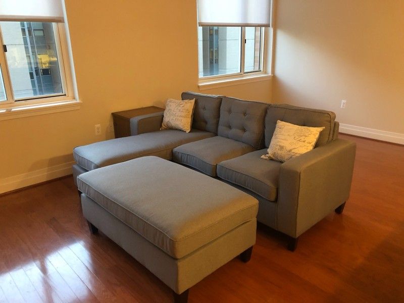 Brand New Light Grey Linen Sectional Sofa +Ottoman (New In Box/4 Colors Available) 