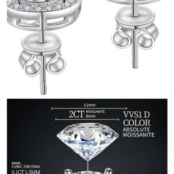2 Carat Moissanite Stud Earrings 925 Sterling Silver