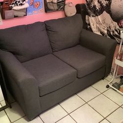 Dark Gray Charcoal Loveseat Mini Couch (with Pink Pillow)
