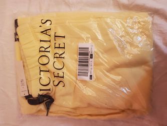 Victoria's Secret Yellow Logo Knit Pajama Set Women’s S Drawstring Pockets