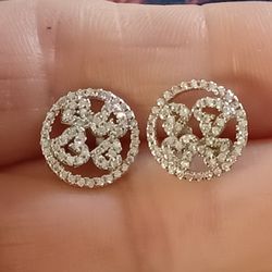 Vtg.sterling Silver Cz Circle Of Hearts Earrings