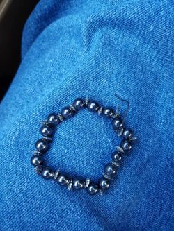 Dark Blue Pearl Beaded Stretch Bracelet