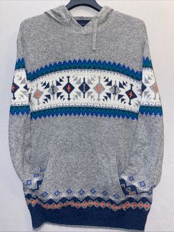 American Eagle Men's Aztec Southwestern Sweater Hoodie Size XXLarge Gray