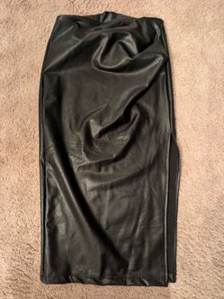 Black Faux Leather Midi Pencil Skirt medium large