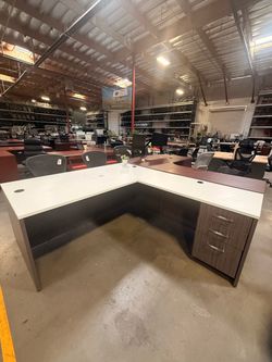 L-Shaped Desk - White top with grey base