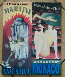 Vintage French Café Retro Metal Signs Set of 2
