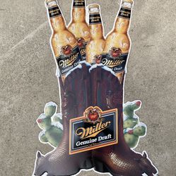 🔥 Rare Large Vintage Miller Armadillo Boots Cowboy Cactus Metal Beer Bar Tin Sign  