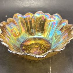 Vintage Carnival Glass Indiana Glass Marigold Flower Bowl