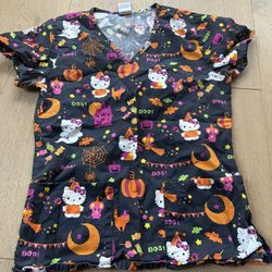 Women’s Hello Kitty Halloween Scrub Top XS 