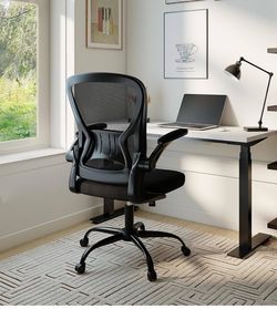 Youhauchair Mesh Office Chair, Ergonomic Home Office Desk Chairs with Flip-up Arms and Lumbar Support, Height Adjustable, Black