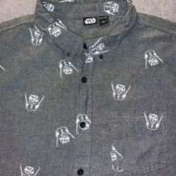 Star Wars Darth Vader Size XXL 2XL Shirt Gray Grey Pattern Button Short Sleeve