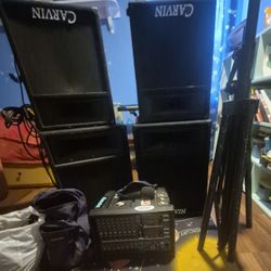 Full Carvin PA System 
Pa with mixing board 
Carvin 300 watts speakers x 2 with stands.

