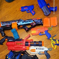 Nerf Gun Lot 6 Guns, Vest, Darts Gun Magazines