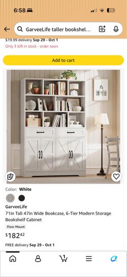 GarveeLife 71in Tall Bookcase with Cabinet