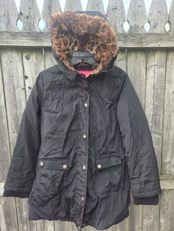 Catherine malandrino Black Parka with Faux Fur Hood
