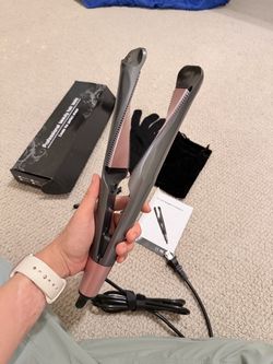2 in 1 Hair Straightener & Curling Iron with Ceramic Plates for All Hair Front-end heat insulation design Spiral heating panel 60-minute automatic pow