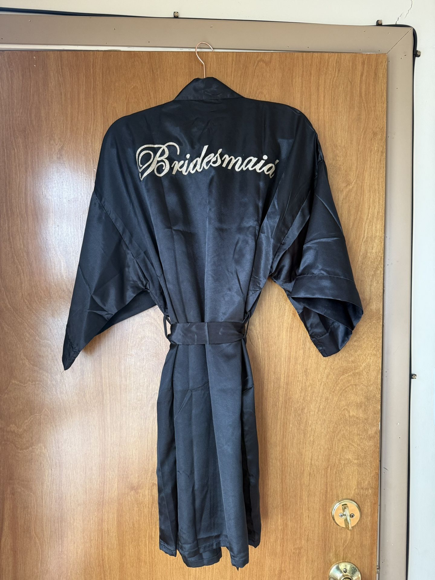 Black Bridesmaid Silk Robe- Sz L