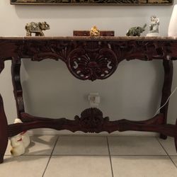 Marble - Topped Hardwood Hand Carved Console Table