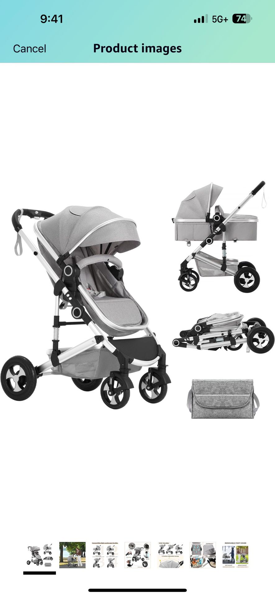 Convertible Baby Stroller, 3 in 1 Folding Infant Stroller, High Landscape Pushchair w/Adjustable Backrest & Canopy, Newborn Bassinet Pram with Foot Co