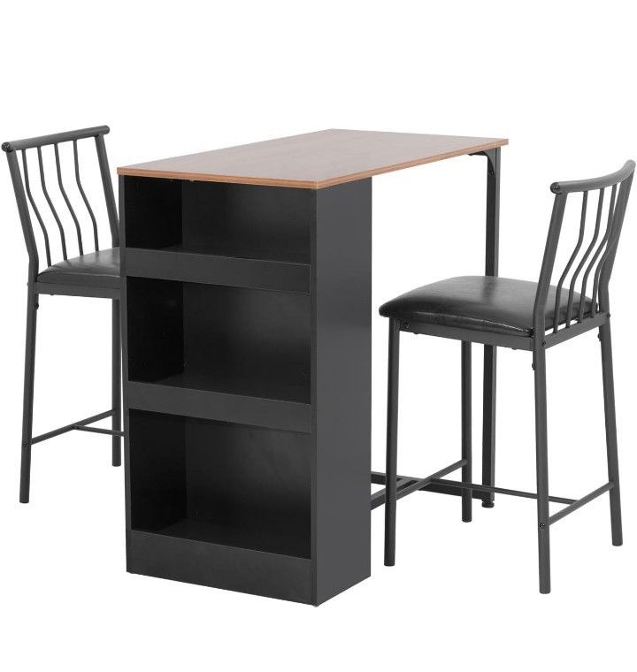 Kitchen Table and Chairs for 2, Room Table Set for Small Spaces-Brown.
