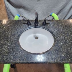 Granite Bathroom Vanity Counter Top with Sink and Oil Rubbed Bronze Moen Faucet