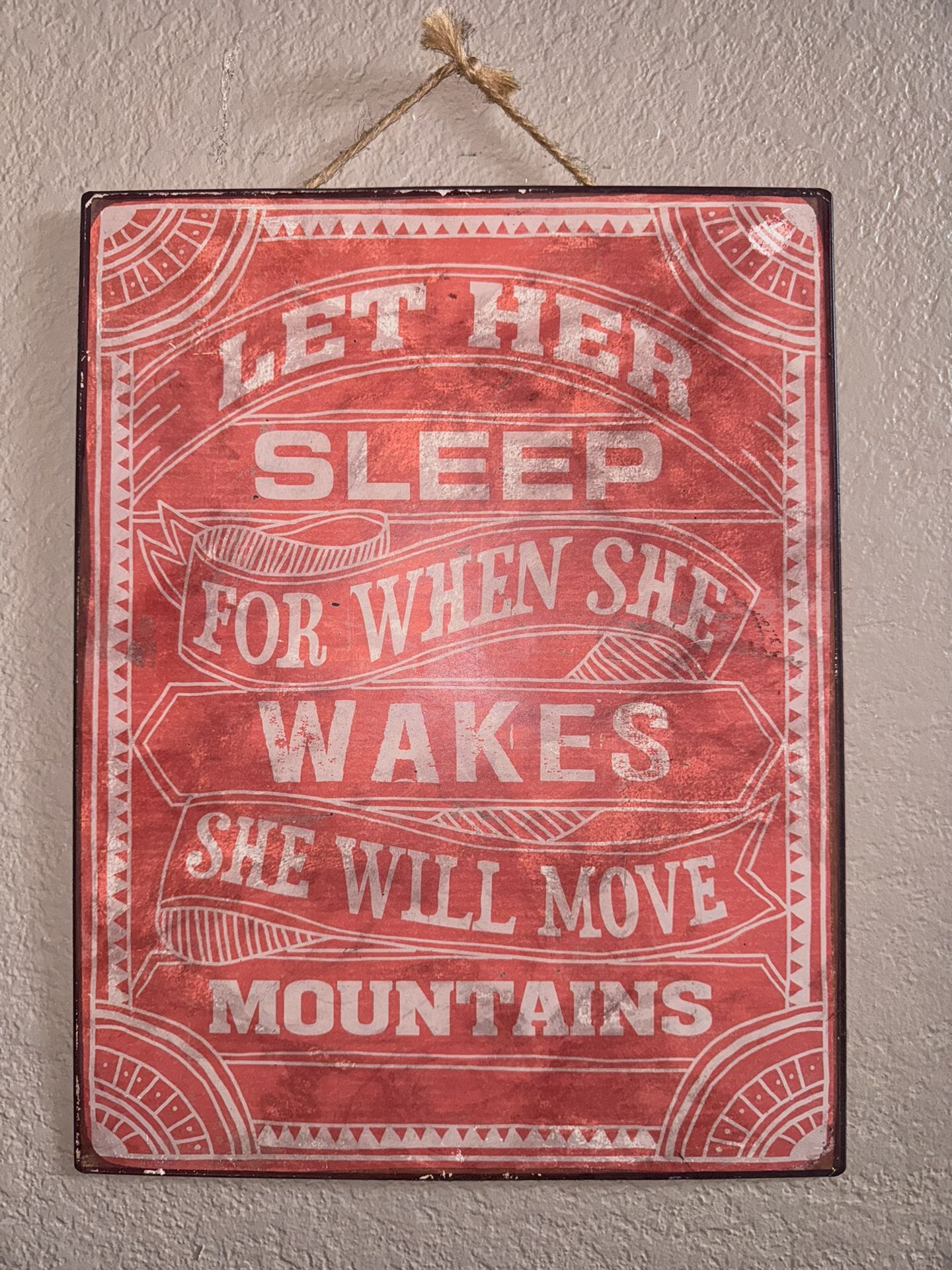 Heavy Gauge Metal Wall Sign-Let Her Sleep For When She Wakes She Will Move Mountains