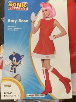 Kids Sonic Amy Rose Halloween Costume – XL 14/16 + Wig & Shoes – Complete Set