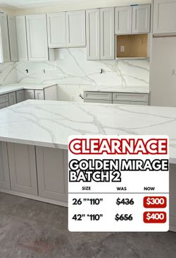 💥FINAL CLEARANCE Kitchen island countertop stone Golden Mirage Quartz Prefabs | Up to 40% OFF