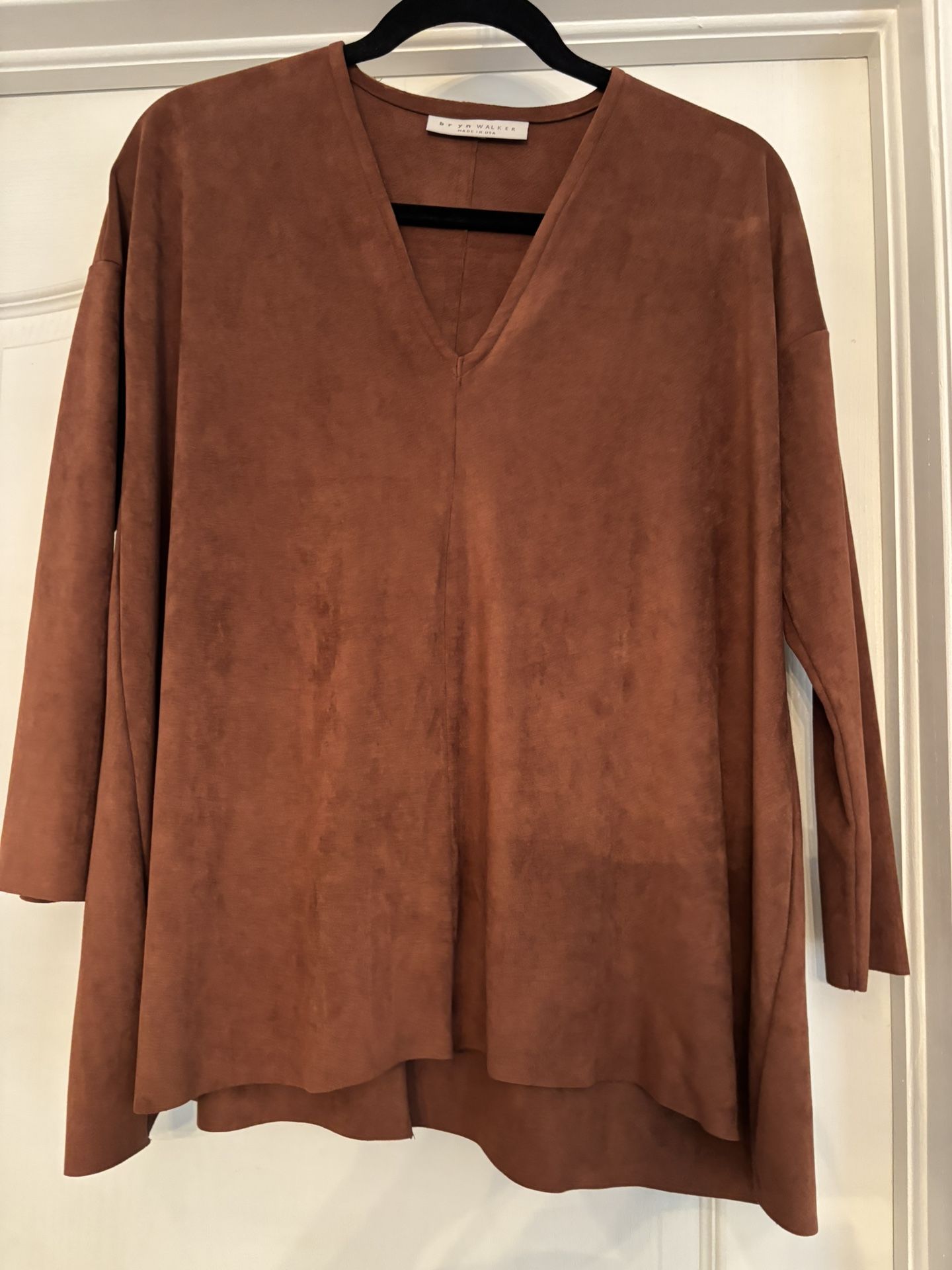 Women’s Bryn Walker Baxter Brown Faux Suede Long Sleeve Tunic Blouse