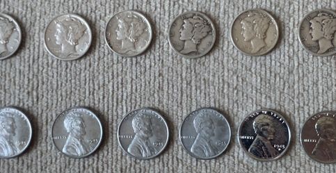 Mercury Dimes And 1943 Steel Pennies