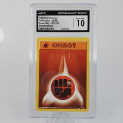 1999 POKEMON CARD FIGHTING ENERGY BASE SET SHADOWLESS - CGC GEM MINT 10